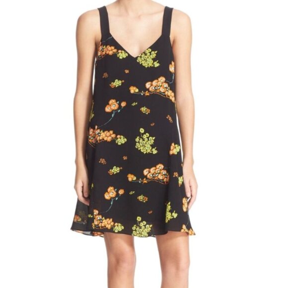 A.L.C Black Silk Mini Floral Print Serena Dress Size 4 - Picture 1 of 9